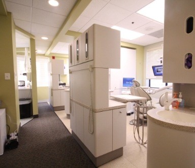 Hallway looking into dental treatment rooms