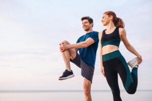 Couple getting ready to go on a light run