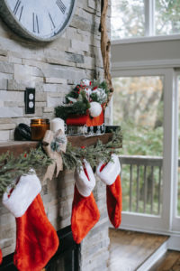 Stockings hung by fireplace